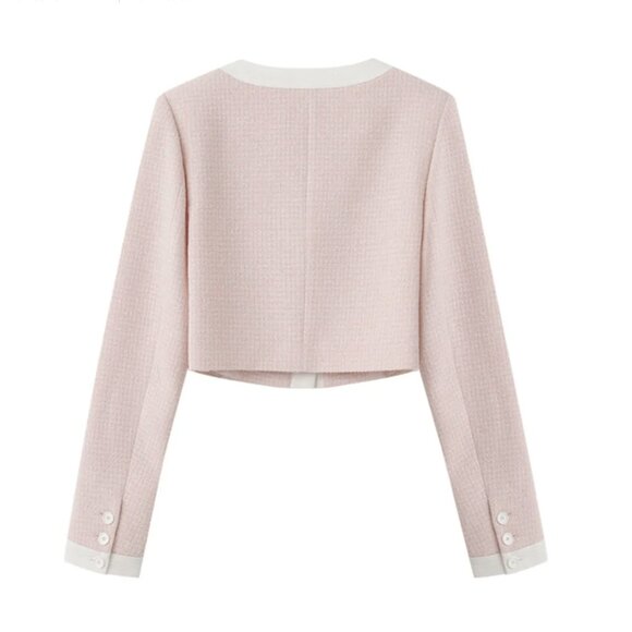 ETMON  Cherry Pink Piping Pocket Tweed Jacket Size S - Picture 3 of 7